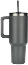 Am image of a Custom Pinnacle 40 oz Vacuum Insulated Eco Friendly Travel Tumbler With Straw in Grey!