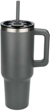 Am image of a Custom Pinnacle 40 oz Vacuum Insulated Eco Friendly Travel Tumbler With Straw in Grey!