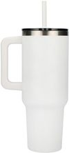 Am image of a Custom Pinnacle 40 oz Vacuum Insulated Eco Friendly Travel Tumbler With Straw in White!