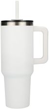 Am image of a Custom Pinnacle 40 oz Vacuum Insulated Eco Friendly Travel Tumbler With Straw in White!