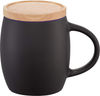 Am image of a Custom Hearth Ceramic Mug with Wood Lid Coaster 15oz in Black/Blue!