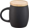 Am image of a Custom Hearth Ceramic Mug with Wood Lid Coaster 15oz in Black/Blue!