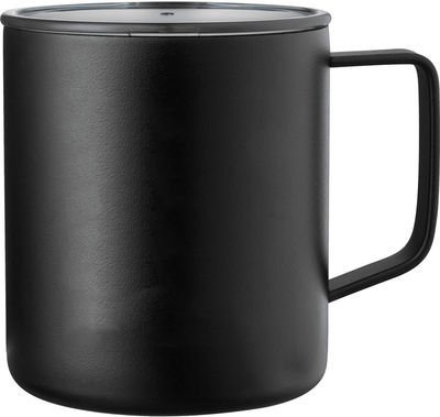 Am image of a Custom Rover Copper Vacuum Insulated Camp Mug 14oz in Black!