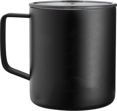 Am image of a Custom Rover Copper Vacuum Insulated Camp Mug 14oz in Black!