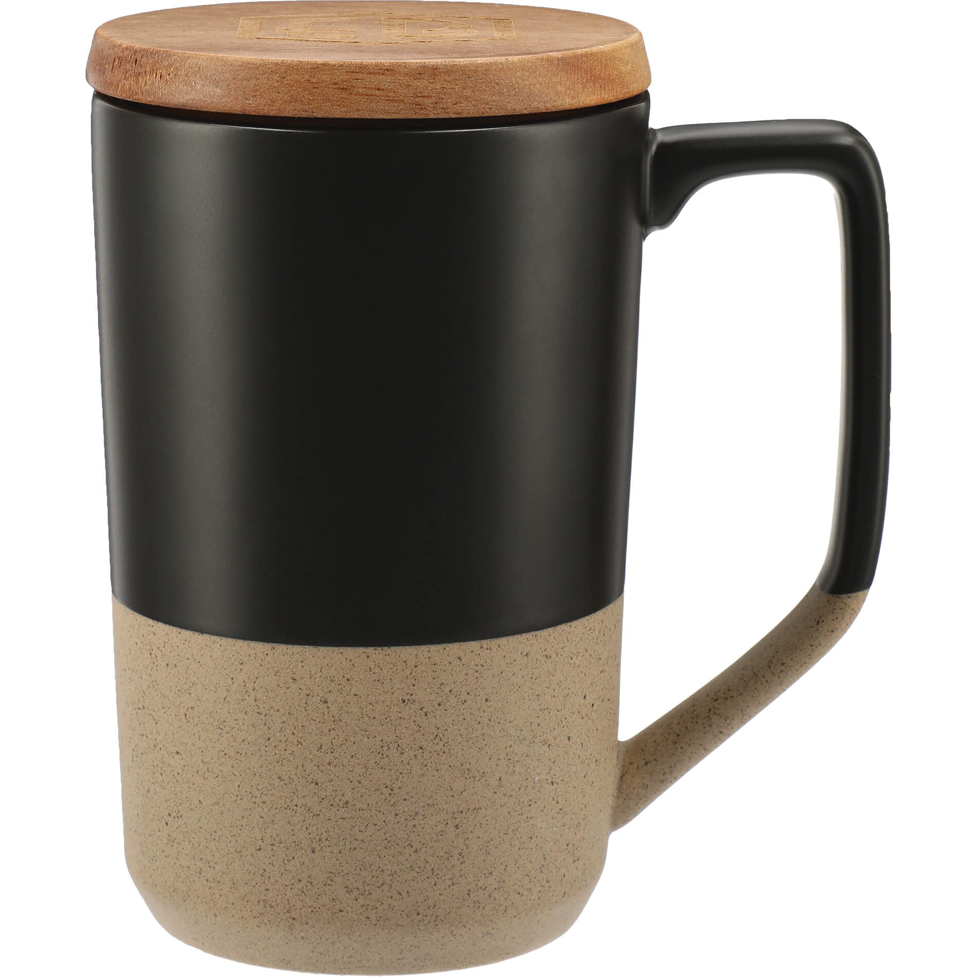 Tahoe Tea & Coffee Ceramic Mug with Wood Lid 16oz in Black