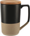 Am image of a Custom Tahoe Tea & Coffee Ceramic Mug with Wood Lid 16oz in Black!