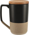 Am image of a Custom Tahoe Tea & Coffee Ceramic Mug with Wood Lid 16oz in Black!