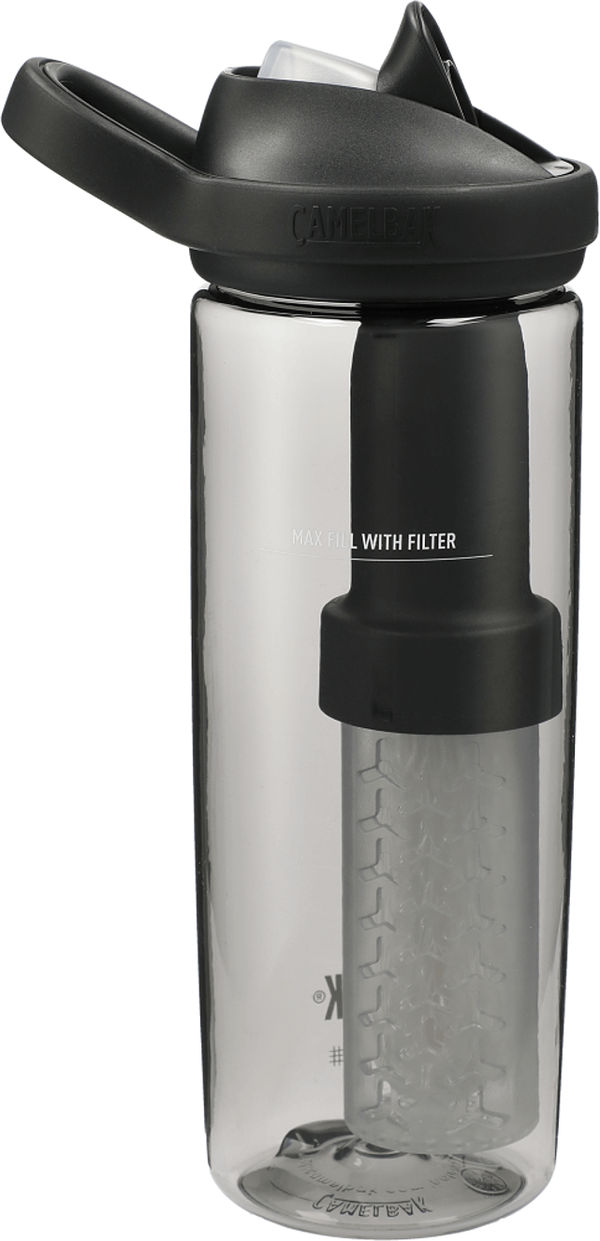 Am image of a Custom CamelBak Eddy 20oz with Tritan™ Renew LifeStraw in Charcoal!