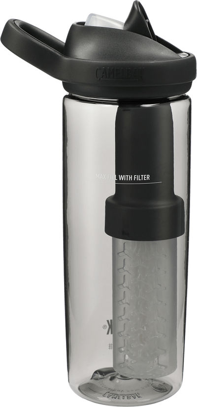 Am image of a Custom CamelBak Eddy 20oz with Tritan™ Renew LifeStraw in Charcoal!