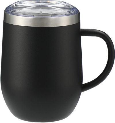 Am image of a Custom Brew Copper Vacuum Insulated Mug 12oz in Black!