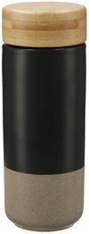 Am image of a Custom Arlo Ceramic Tumbler with Bamboo lid 11oz in Black!