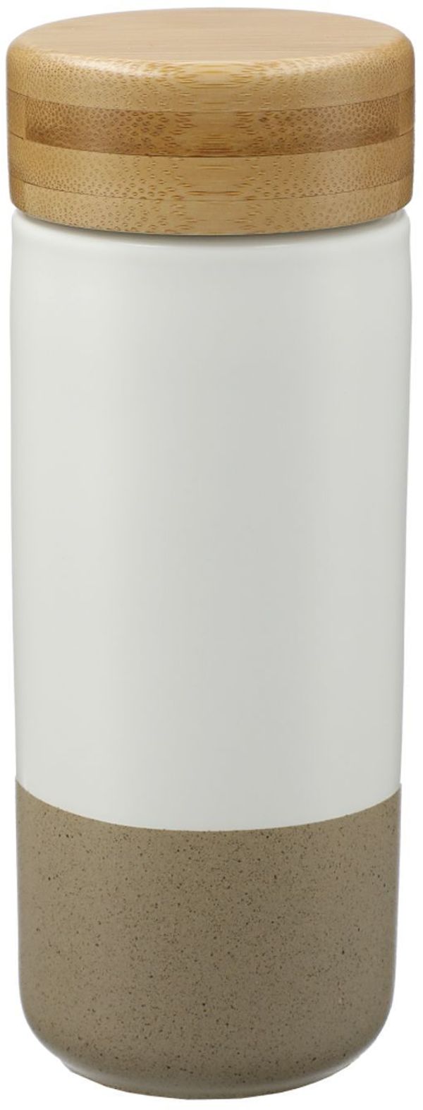 Am image of a Custom Arlo Ceramic Tumbler with Bamboo lid 11oz in White!