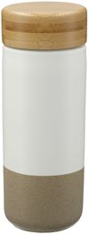 Am image of a Custom Arlo Ceramic Tumbler with Bamboo lid 11oz in White!