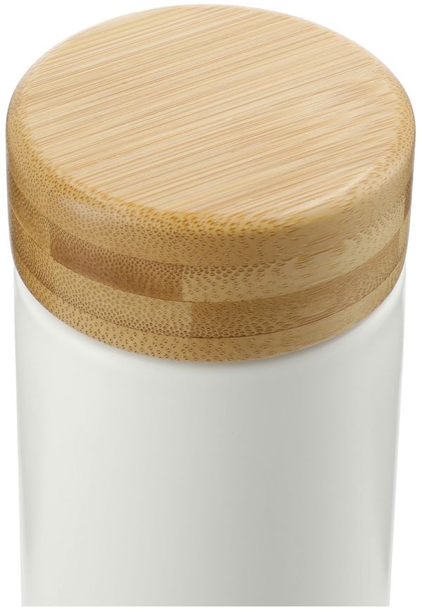 Am image of a Custom Arlo Ceramic Tumbler with Bamboo lid 11oz in White!