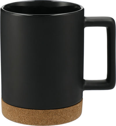 Am image of a Custom Bates 15oz Ceramic Mug with Cork Base in Black!