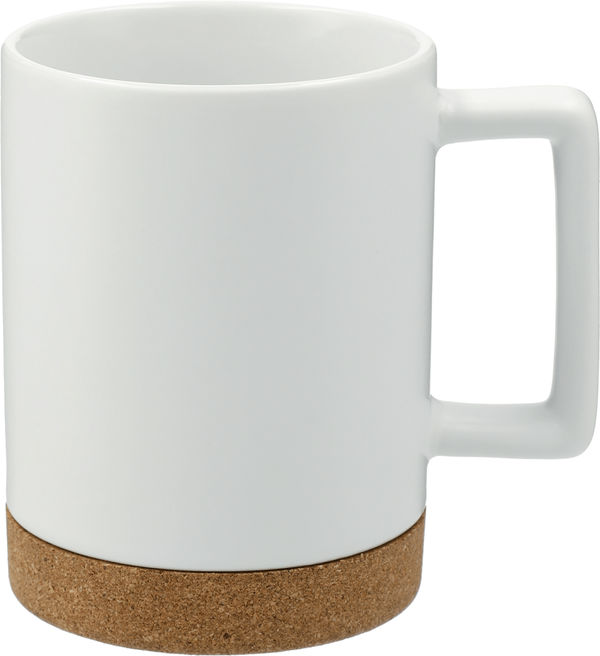 Am image of a Custom Bates 15oz Ceramic Mug with Cork Base in White!