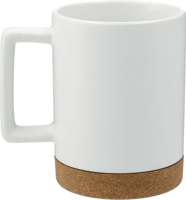 Am image of a Custom Bates 15oz Ceramic Mug with Cork Base in White!