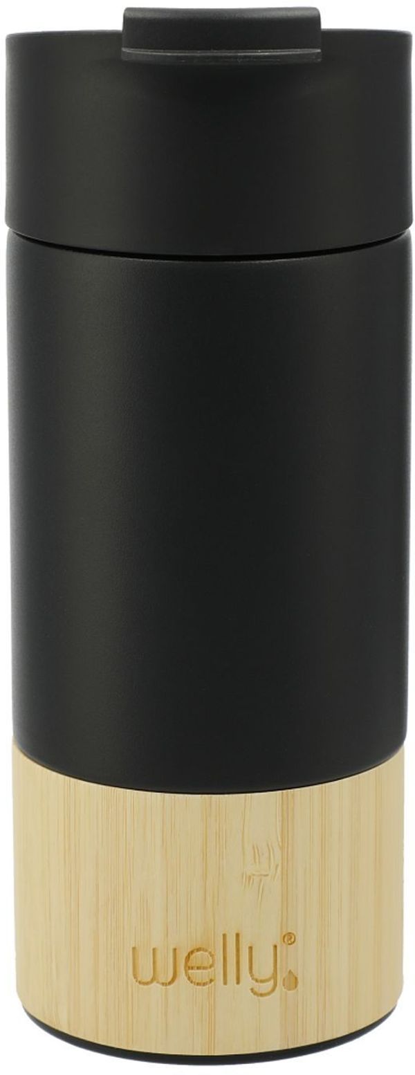 Am image of a Custom Welly® Traveler Copper Vacuum Tumbler 12oz in Black!