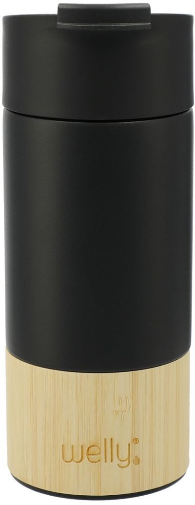 Am image of a Custom Welly® Traveler Copper Vacuum Tumbler 12oz in Black!