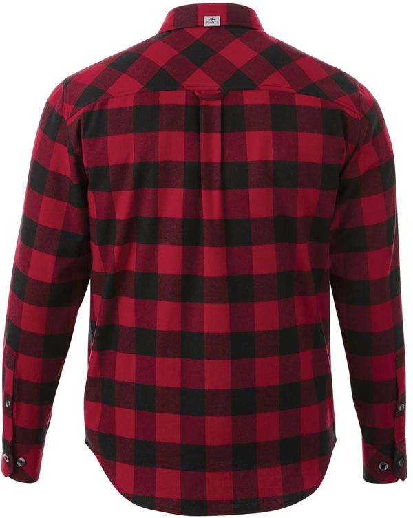 Am image of a Custom Roots73 Mens Spruce Lake Long Sleeve Shirt in Dark Red/Black!