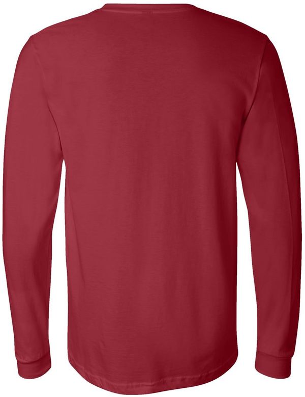 Am image of a Custom Bella and Canvas Jersey Long Sleeve T Shirt in Cardinal!