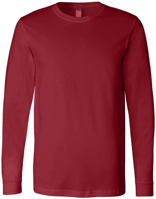 Am image of a Custom Bella and Canvas Jersey Long Sleeve T Shirt in Cardinal!