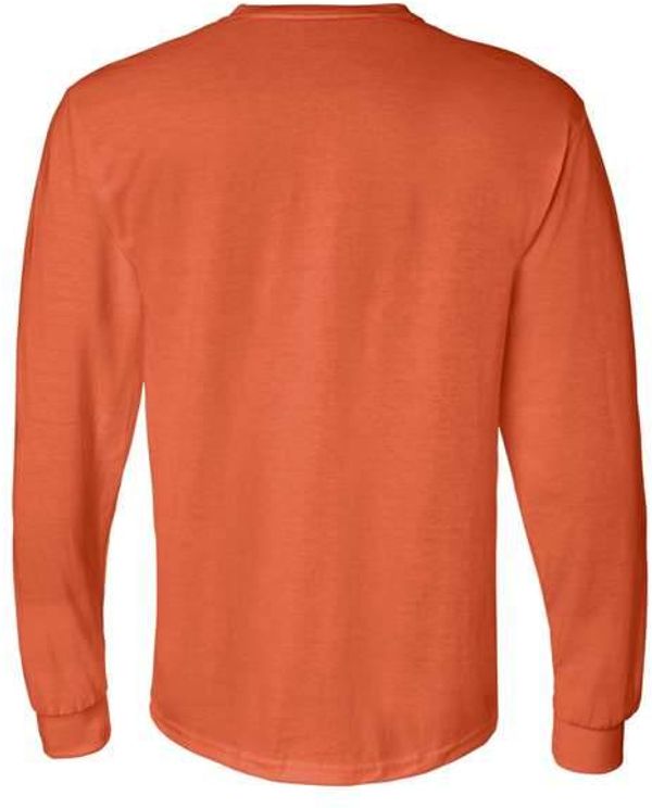 Am image of a Custom Gildan DryBlend Fifty Fifty Long Sleeve T Shirt in Orange!