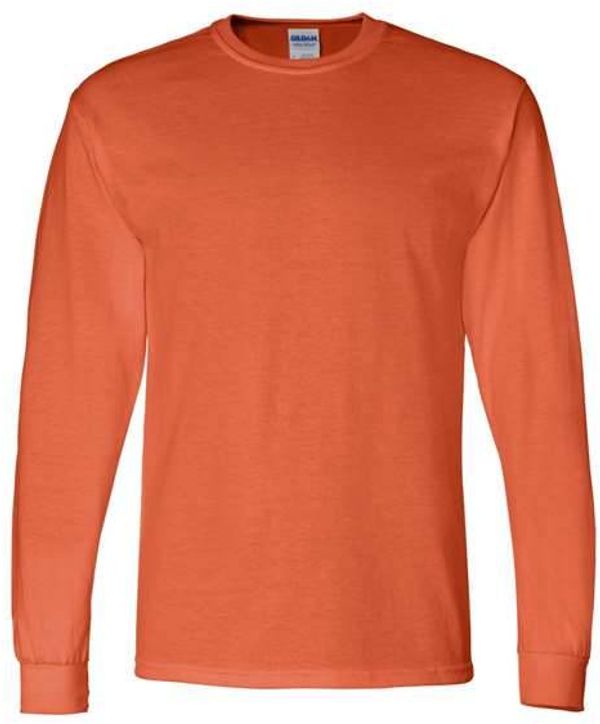 Am image of a Custom Gildan DryBlend Fifty Fifty Long Sleeve T Shirt in Orange!