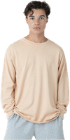Am image of a Custom LA Apparel Long Sleeve Garment Dye Crewneck Shirt in Beige!
