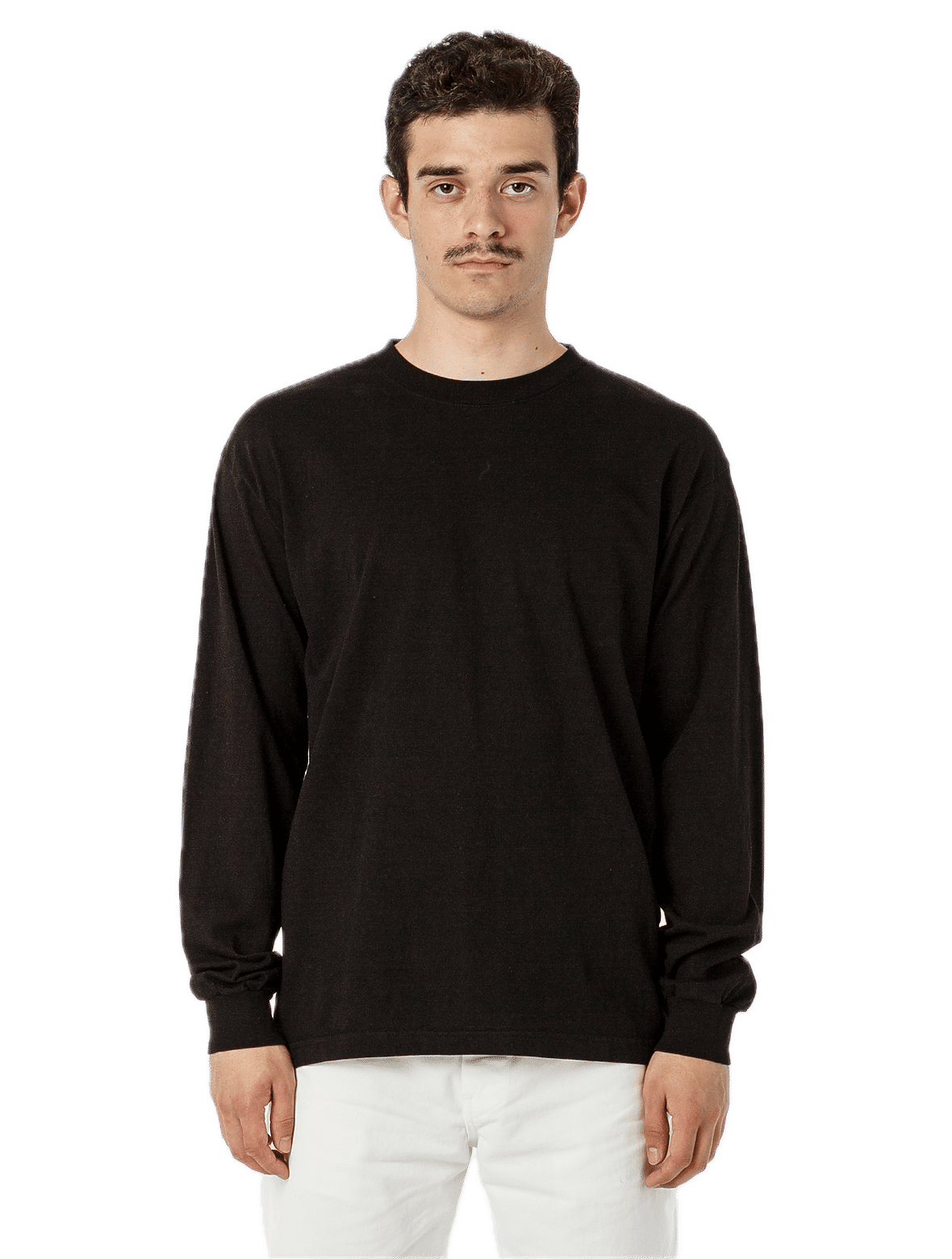 LA Apparel Long Sleeve Garment Dye Crewneck Shirt in Black