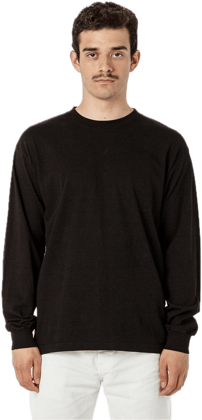 Am image of a Custom LA Apparel Long Sleeve Garment Dye Crewneck Shirt in Black!