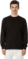 Am image of a Custom LA Apparel Long Sleeve Garment Dye Crewneck Shirt in Black!