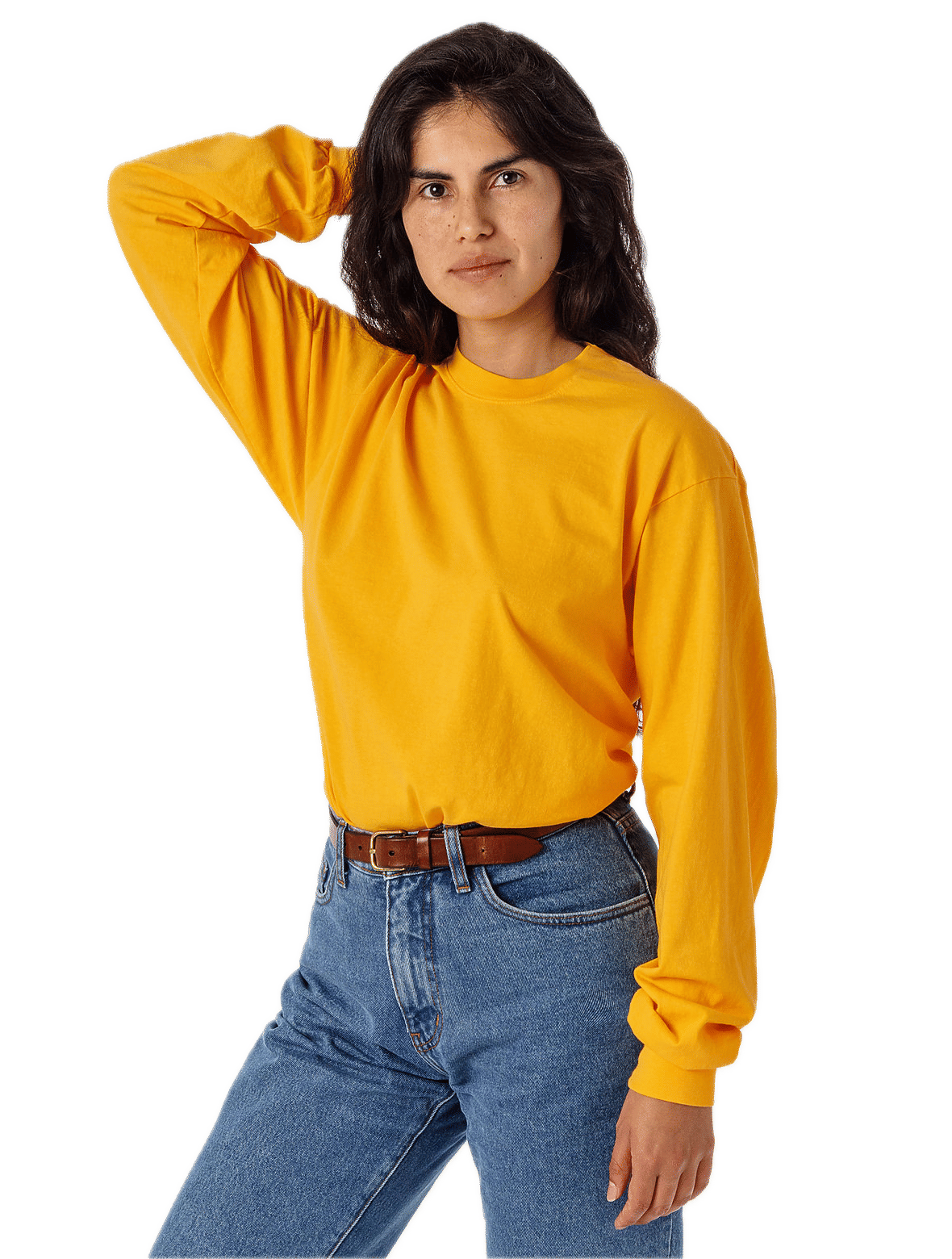 LA Apparel Long Sleeve Garment Dye Crewneck Shirt in Gold