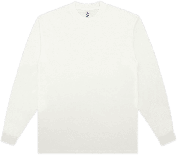 Am image of a Custom LA Apparel Long Sleeve Garment Dye Crewneck Shirt in Off White!
