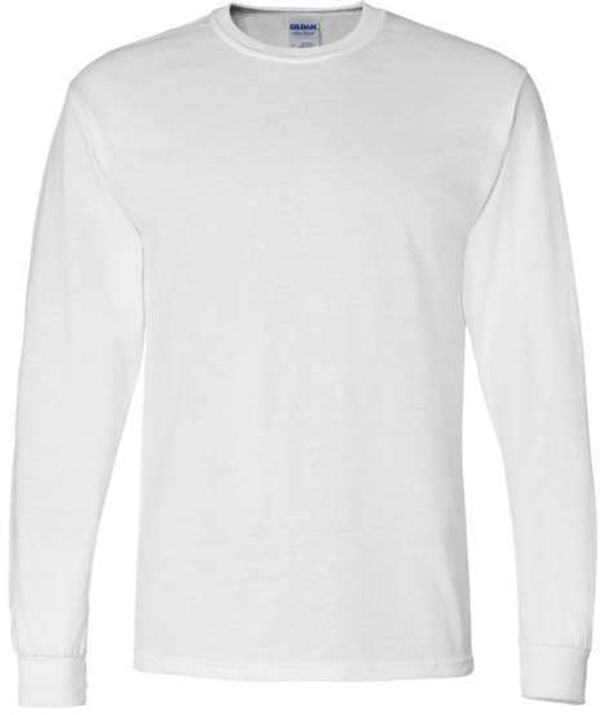 Am image of a Custom Gildan DryBlend Fifty Fifty Long Sleeve T Shirt in White!