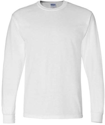 Am image of a Custom Gildan DryBlend Fifty Fifty Long Sleeve T Shirt in White!