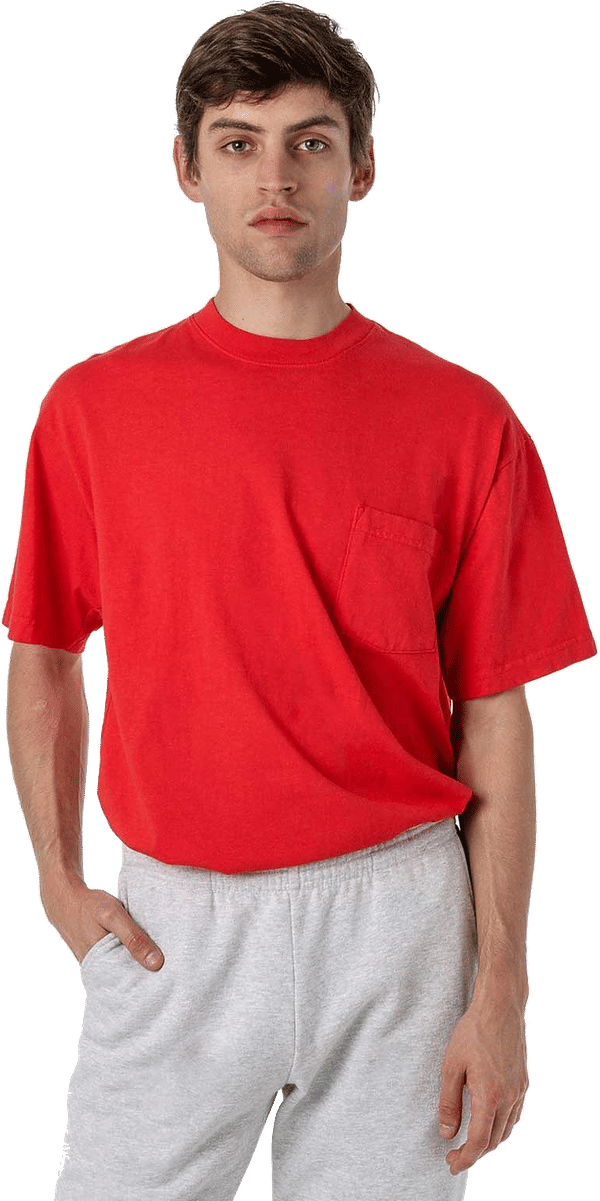Am image of a Custom Los Angeles Apparel T Shirt With Pocket in Tomato!