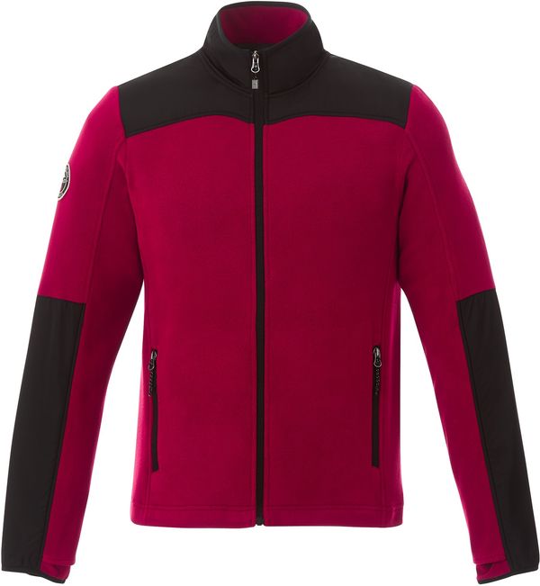 Am image of a Custom Roots73 Mens Briggspoint Micro Fleece Jacket in Dark Red/Black!