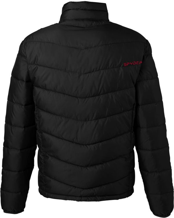 Am image of a Custom Spyder Men's Pelmo Insulated Puffer Jacket in Black/Red!