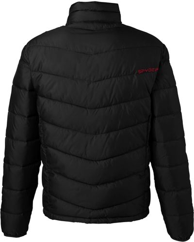 Am image of a Custom Spyder Men's Pelmo Insulated Puffer Jacket in Black/Red!