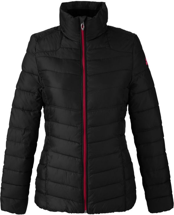 Am image of a Custom Spyder Ladies' Insulated Puffer Jacket in Black / Red!