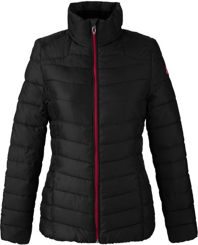 Am image of a Custom Spyder Ladies' Insulated Puffer Jacket in Black / Red!