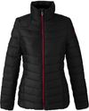 Am image of a Custom Spyder Ladies' Insulated Puffer Jacket in Black / Red!