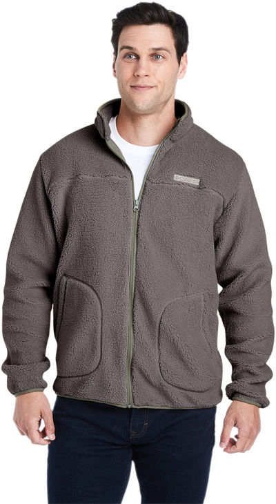 Am image of a Custom Columbia Men's Rugged Ridge™ II Sherpa Full Zip Fleece Jacket in City Grey Shark!
