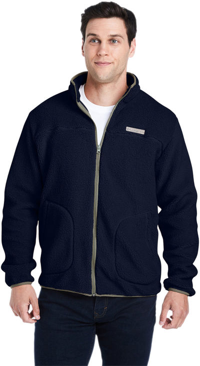Am image of a Custom Columbia Men's Rugged Ridge™ II Sherpa Full Zip Fleece Jacket in Collegiate Navy!