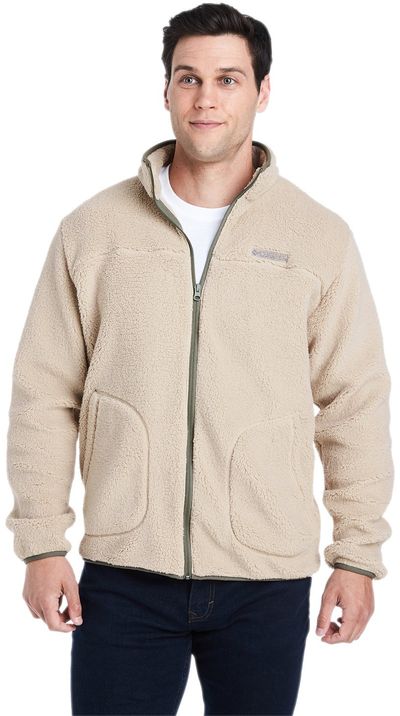 Am image of a Custom Columbia Men's Rugged Ridge™ II Sherpa Full Zip Fleece Jacket in Ancient Fossil!