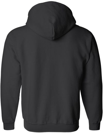Am image of a Custom Gildan Heavy Blend Full Zip Hooded Sweatshirt in Black!