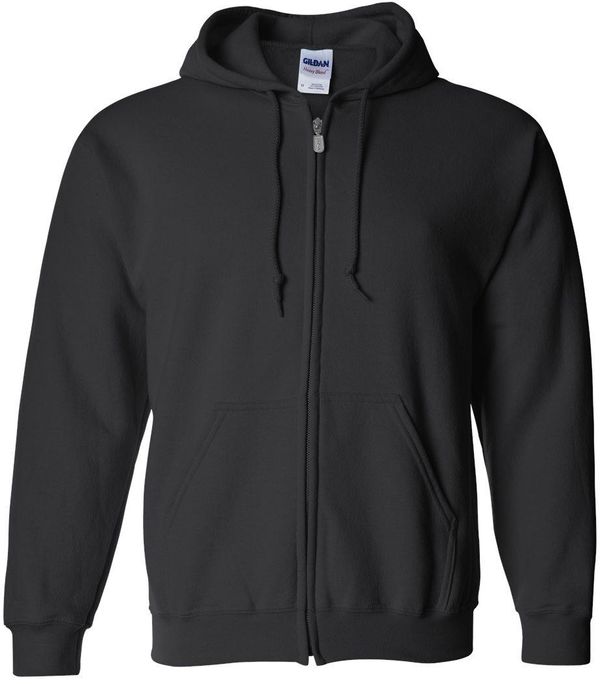 Am image of a Custom Gildan Heavy Blend Full Zip Hooded Sweatshirt in Black!