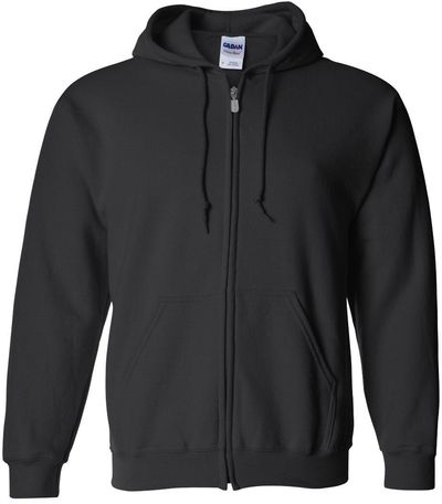 Am image of a Custom Gildan Heavy Blend Full Zip Hooded Sweatshirt in Black!