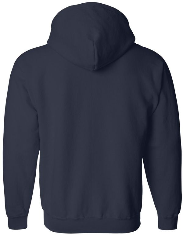 Am image of a Custom Gildan Heavy Blend Full Zip Hooded Sweatshirt in Navy!